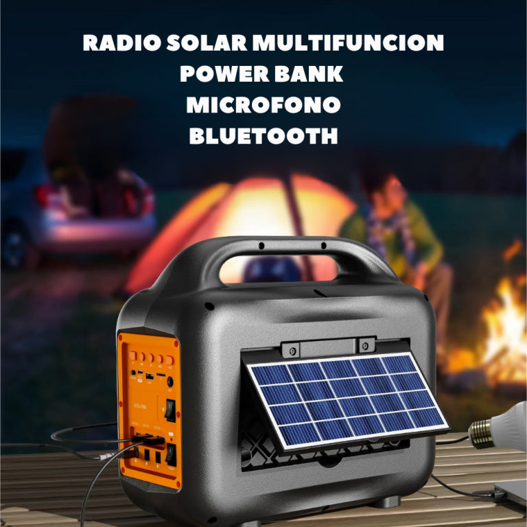 PARLANTE KTS POWER BANK CON PANEL SOLAR MULTIFUNCIONAL