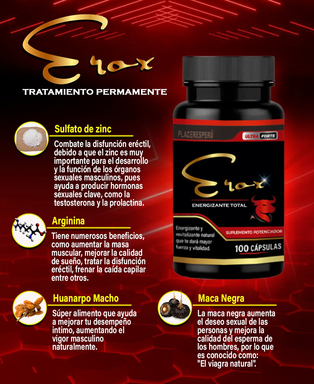 "EROX 100 CAP: Desata Tu Fuerza Sexual al Máximo" (HAZLO FELIZ EN LA CAMA A TU MUJER)