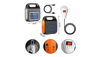 PARLANTE KTS POWER BANK CON BLUETOOTH (panel solar, foco, linterna, carga celular, multifuncional)