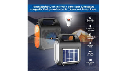 PARLANTE KTS POWER BANK CON BLUETOOTH (panel solar, foco, linterna, carga celular, multifuncional)